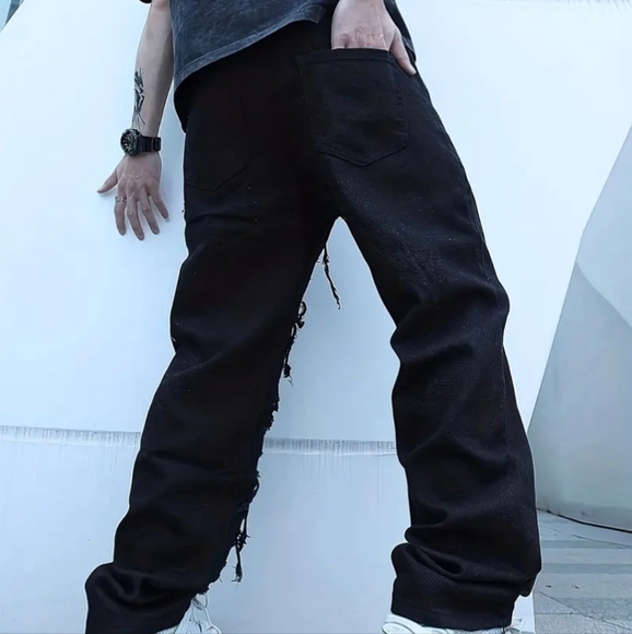 Black Goth Rock and roll emo pants black denim jeans for men size XL - Picture 3 of 14
